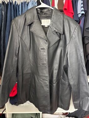 Worthington Black Leather Button-Front Jacket XL Womens